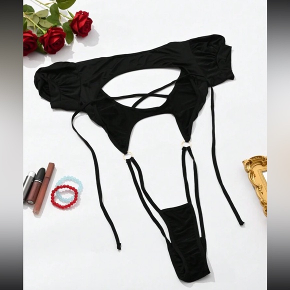 Sexy Hollow Out Lace Up Bodysuit Tempting Lingerie For Women, Erotic Sleepwear - Picture 5 of 10